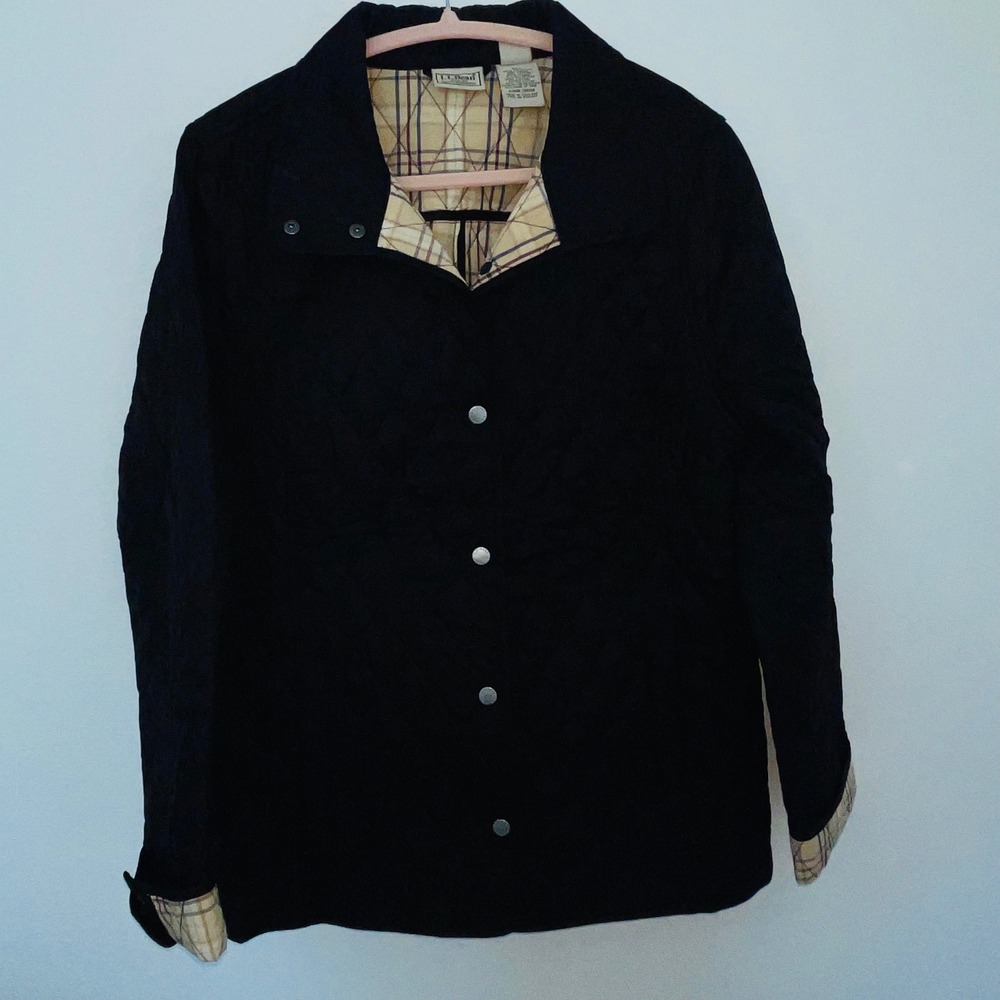 LL Bean Quilted Barn Jacket Black Plaid Lined Diamond Stitch 268156 Small